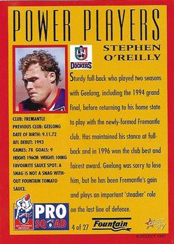 1997 Select Fountain AFL Power Players #4 Stephen O’Reilly Back